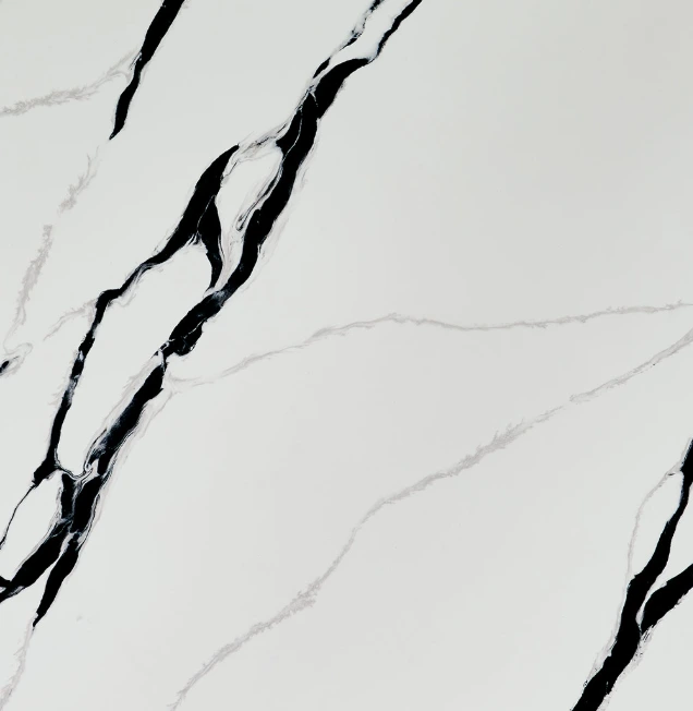Close-up of Calacatta Lumanyx quartz countertop texture.
