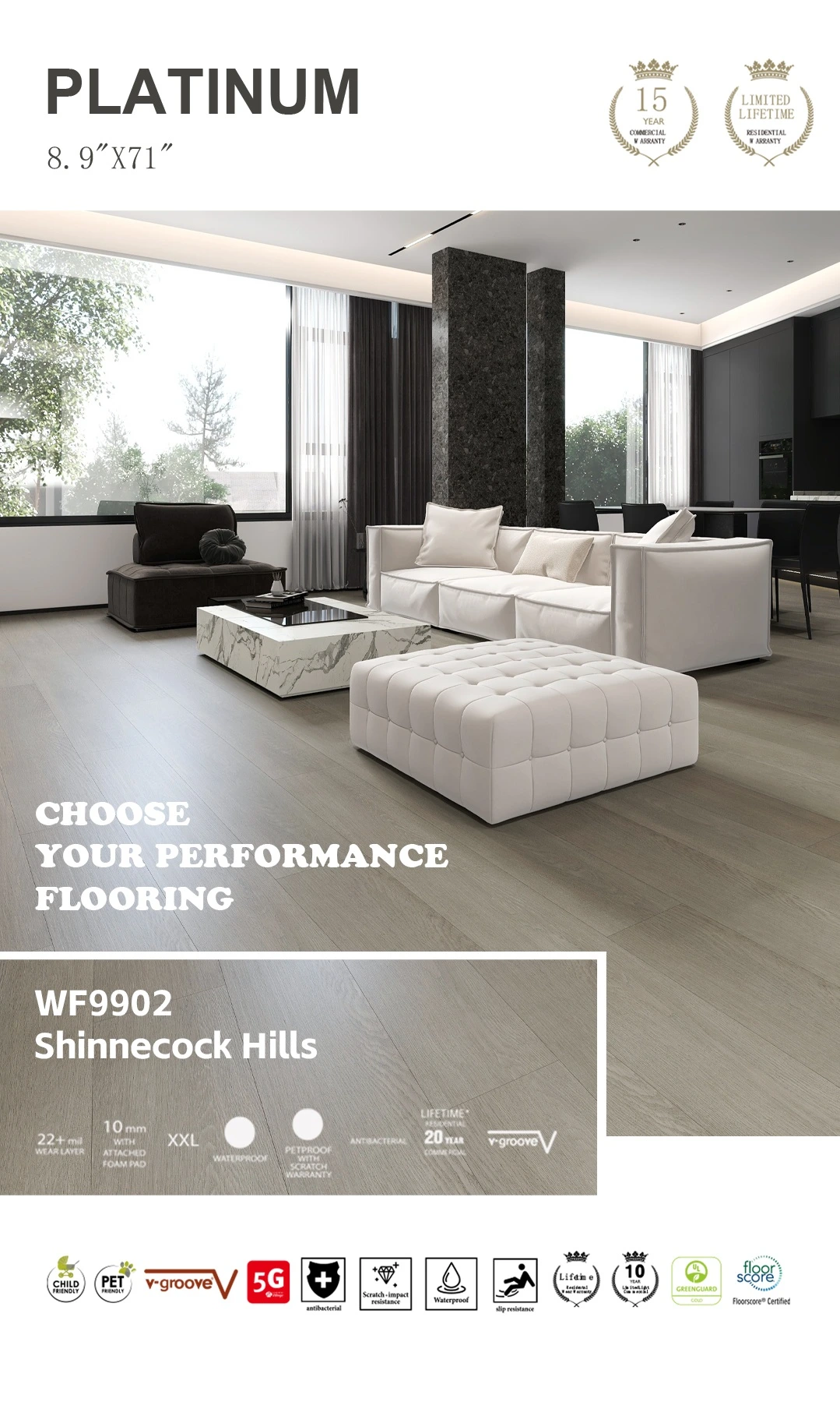 Waterproof vinyl plank flooring installation in a contemporary open-plan home.